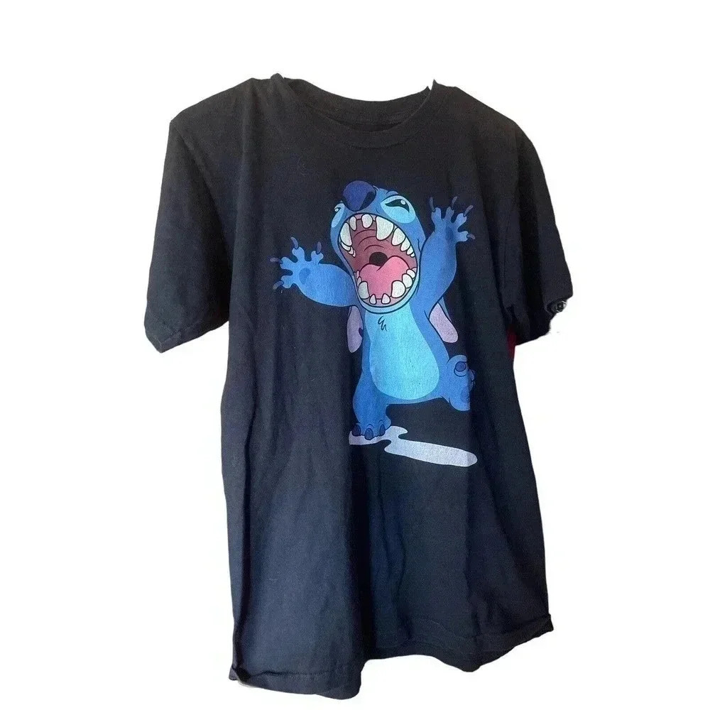 Disney Lilo And Stitch Black Shirt With Stitch Size Medium 100% Cotton